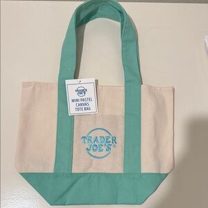 Mini Pastel Canvas Tote Bag in Pastel Green and Cream